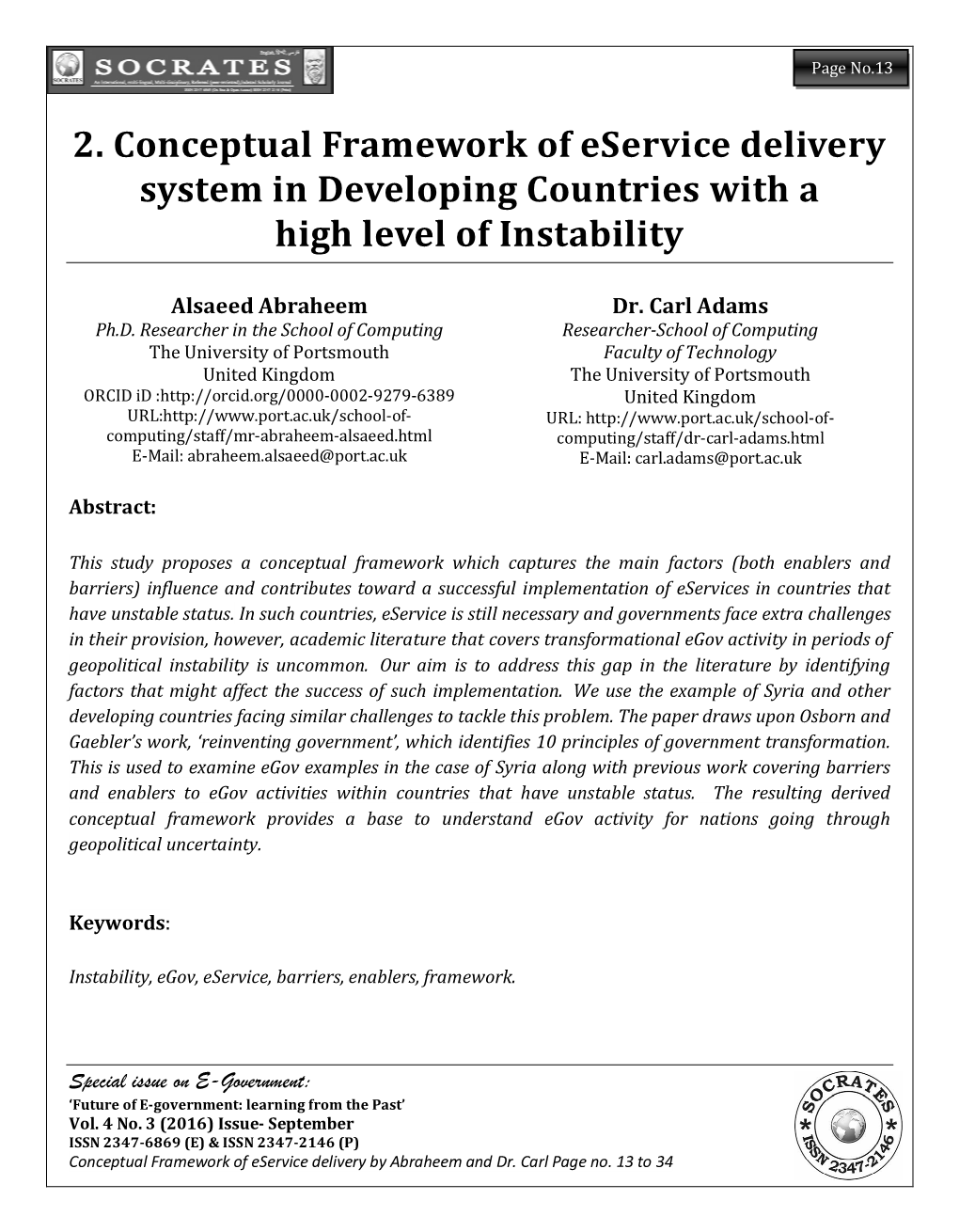 2. Conceptual Framework of Eservice Delivery System in Developing Countries with a High Level of Instability