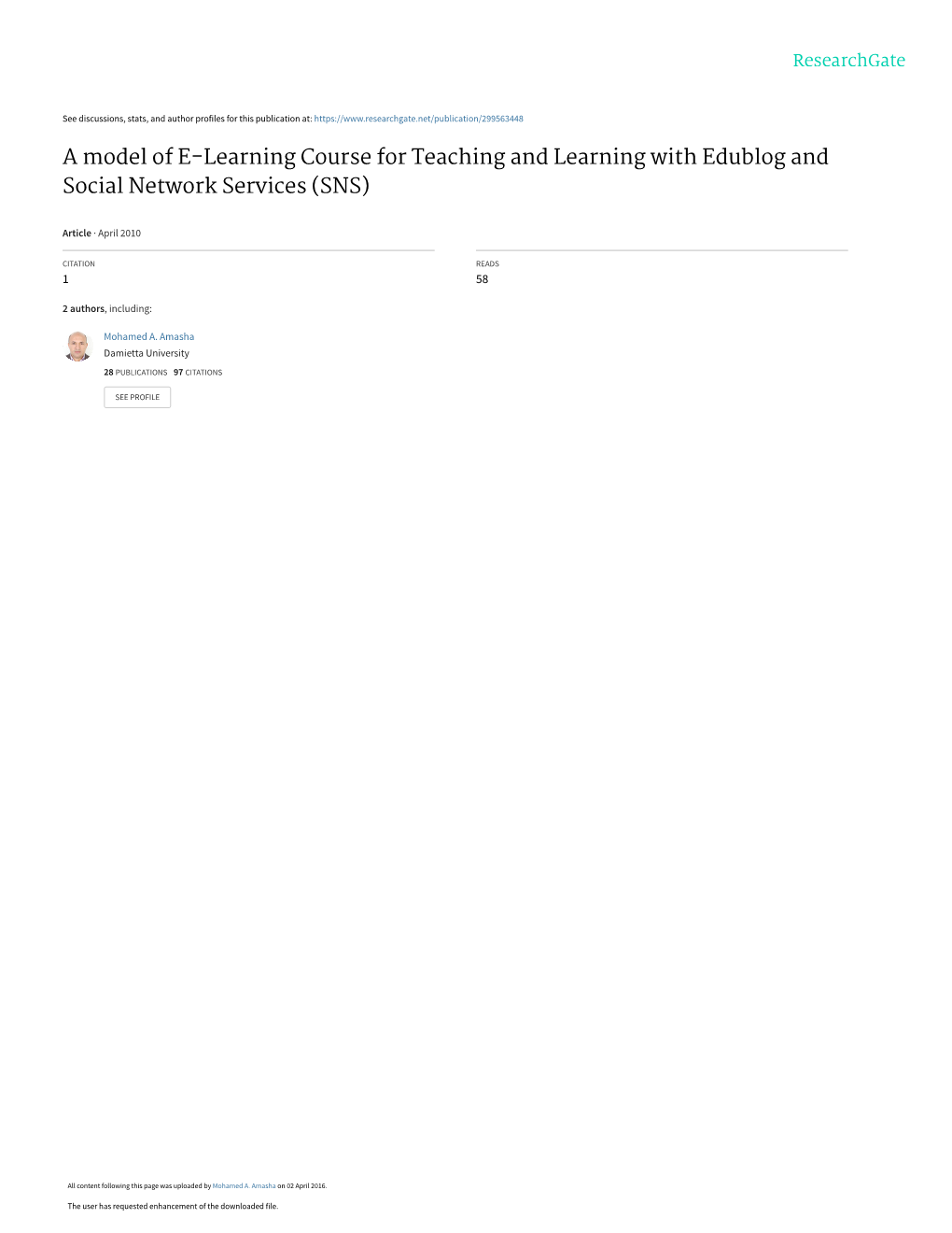 1 a Model of E-Learning Course for Teaching And