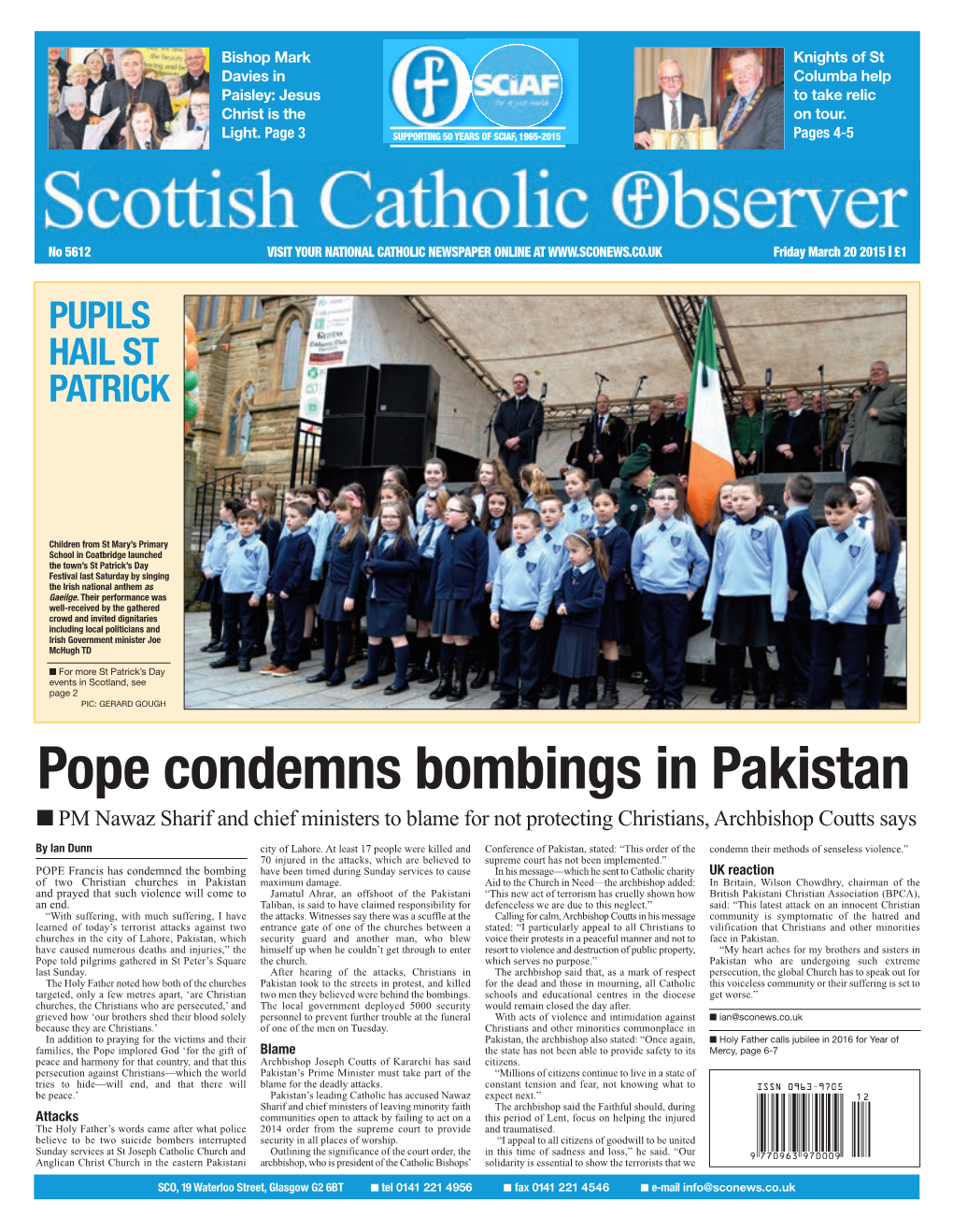 Pope Condemns Bombings in Pakistan I PM Nawaz Sharif and Chief Ministers to Blame for Not Protecting Christians, Archbishop Coutts Says by Ian Dunn City of Lahore