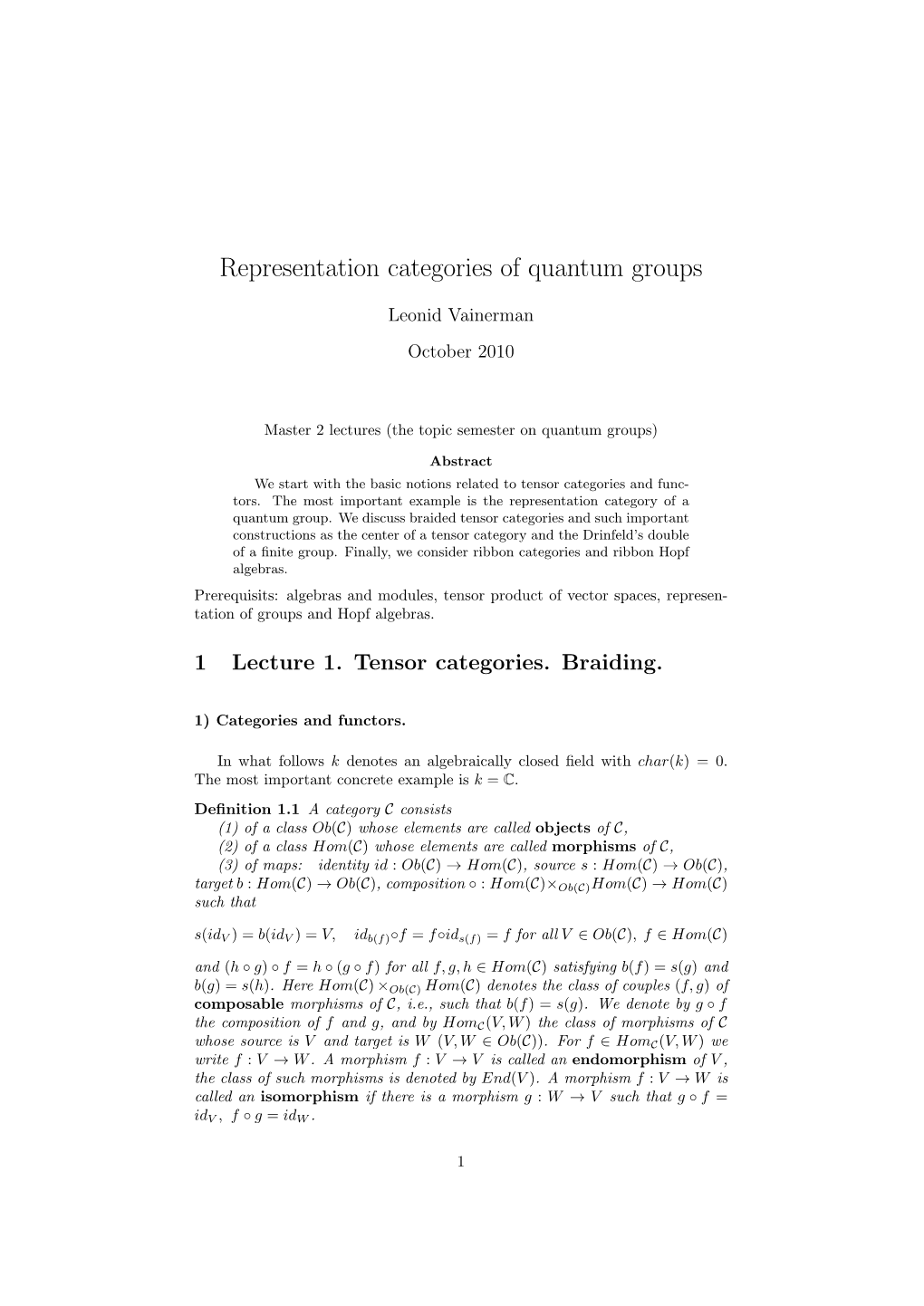 Representation Categories of Quantum Groups