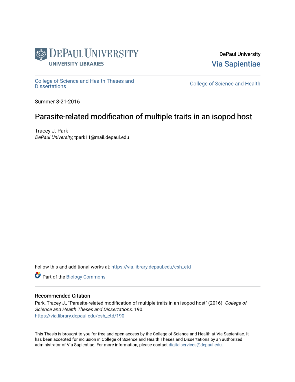 Parasite-Related Modification of Multiple Traits in an Isopod Host