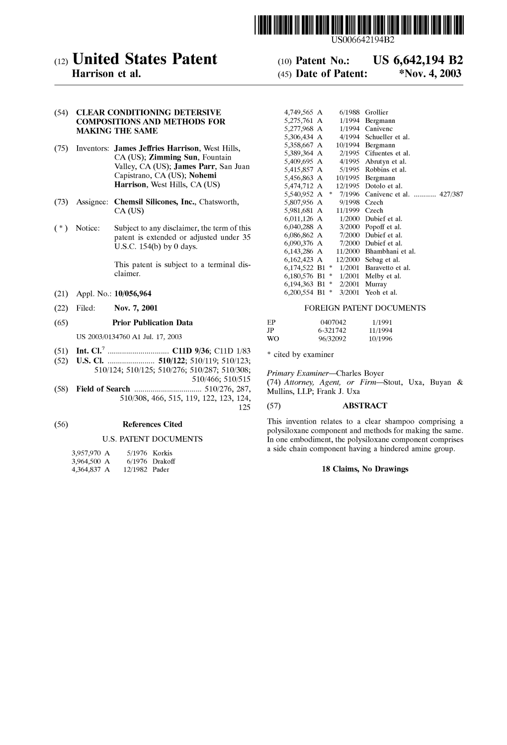 (12) United States Patent (10) Patent No.: US 6,642,194 B2 Harrison Et Al