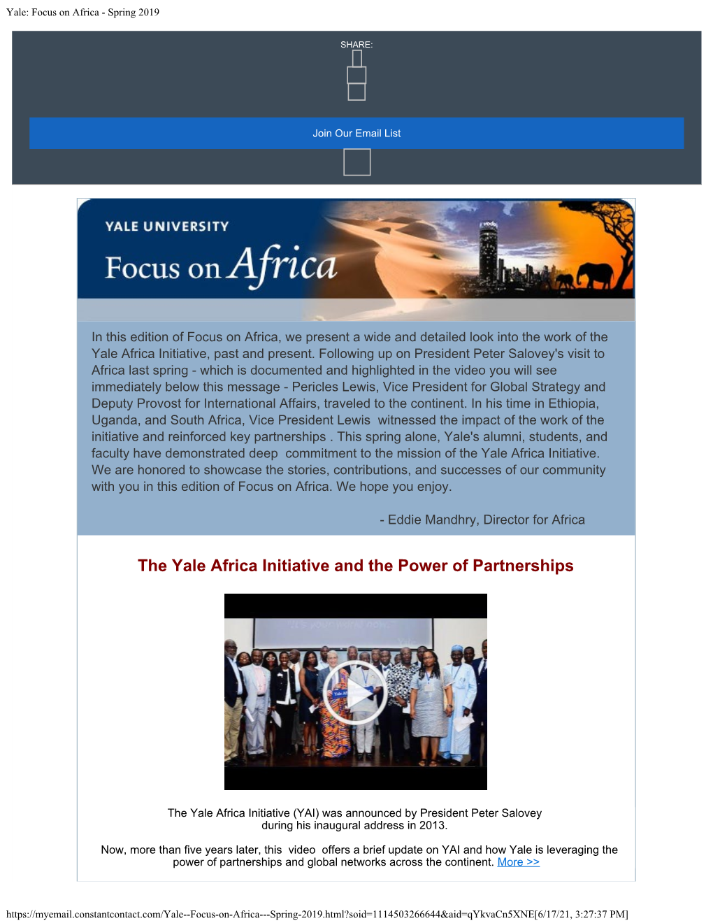 Yale: Focus on Africa - Spring 2019