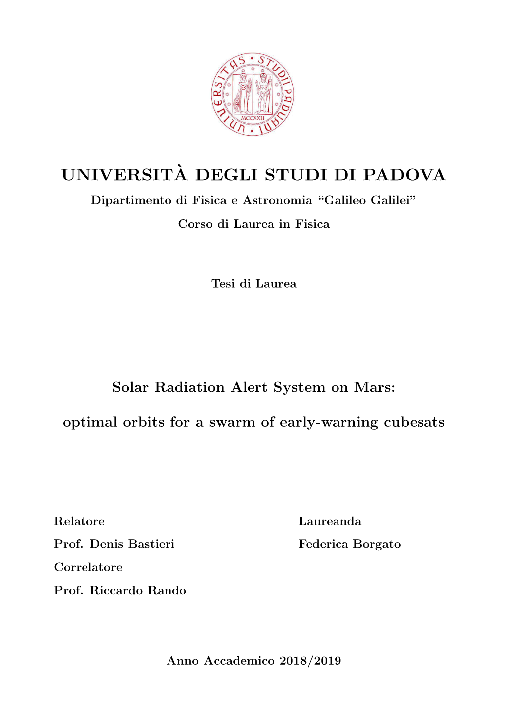 Universit`A Degli Studi Di Padova