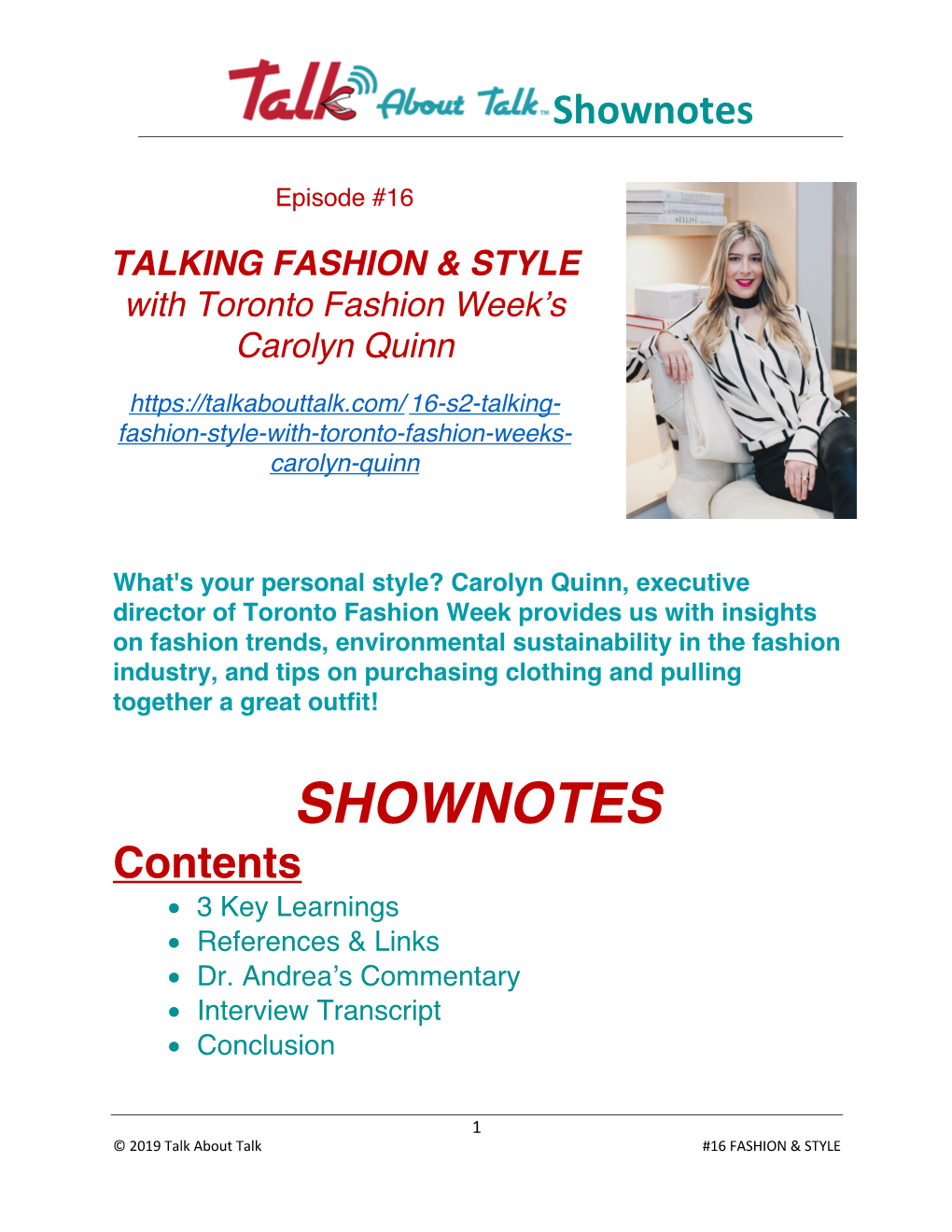 Shownotes #16(S2) TALKING FASHION & STYLE with Carolyn Quinn