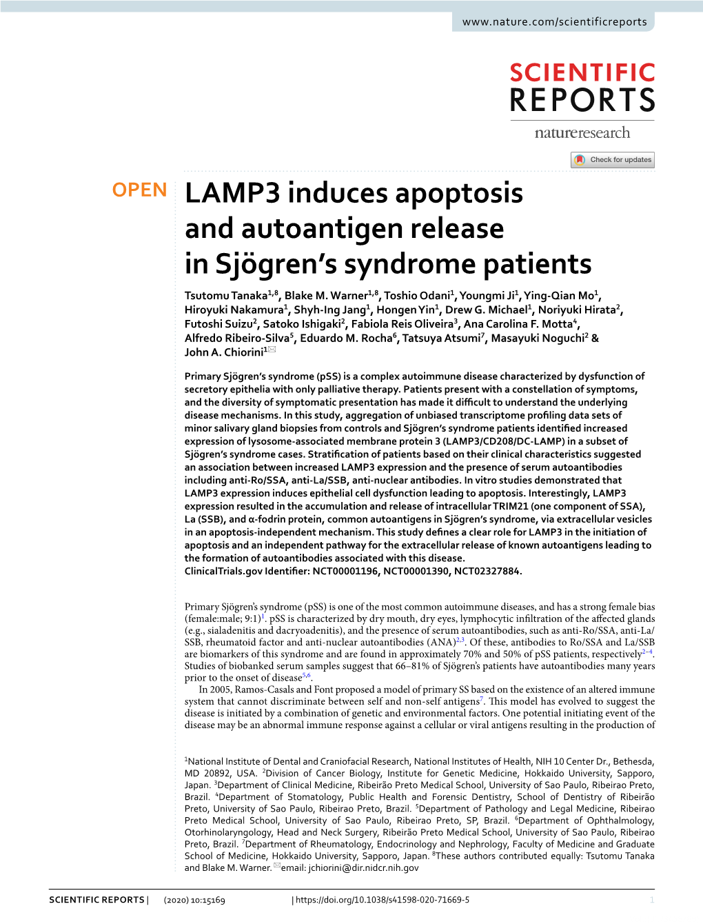LAMP3 Induces Apoptosis and Autoantigen Release in Sjögren's