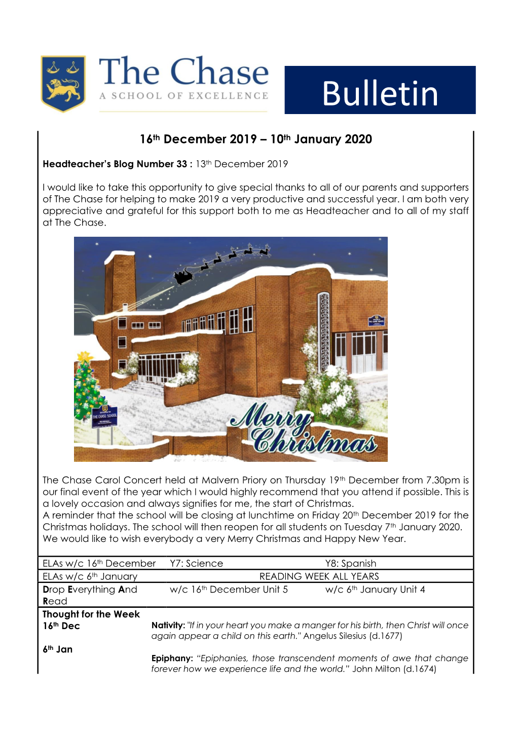 Bulletin 16Th December 2019