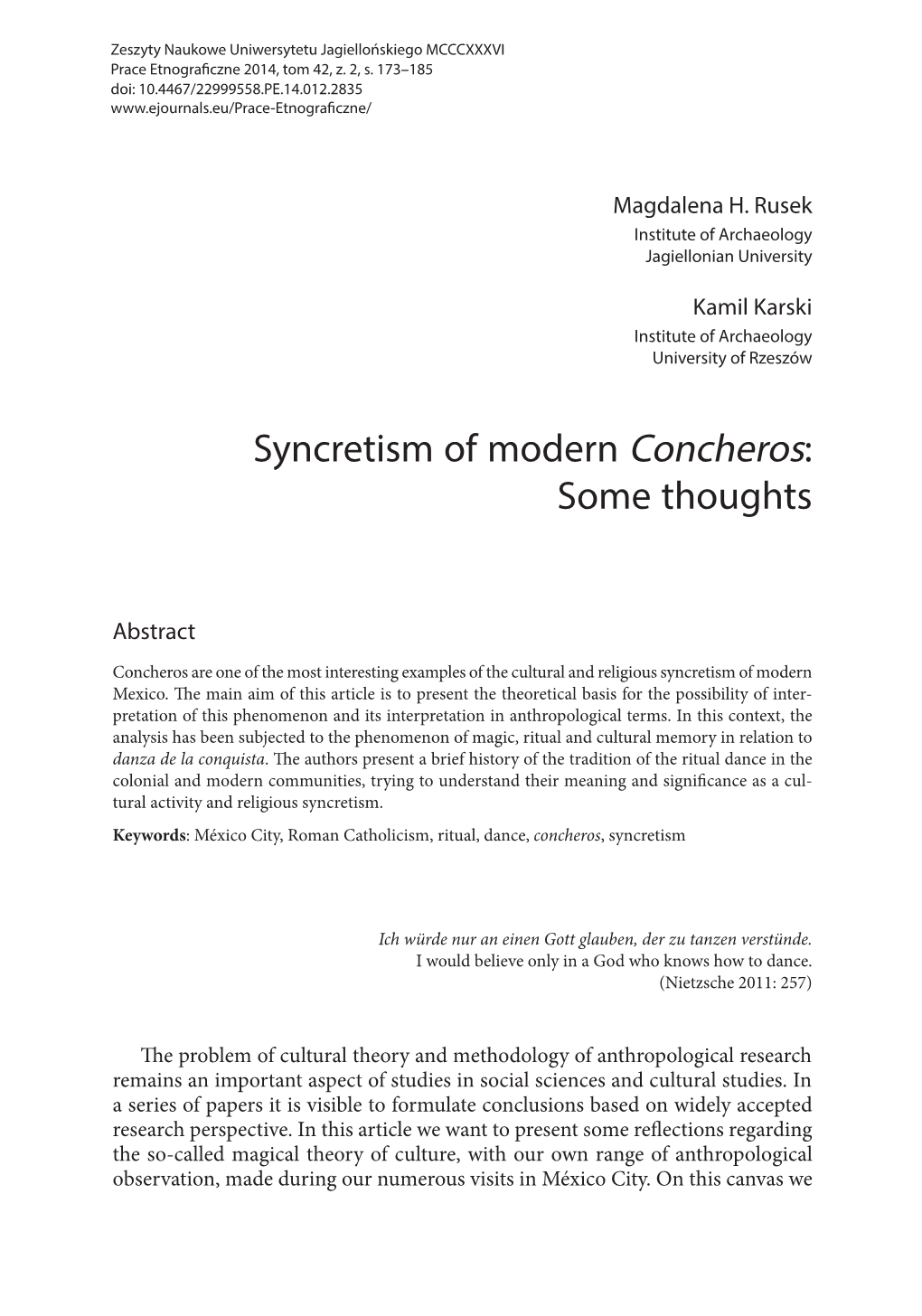Syncretism of Modern Concheros: Some Thoughts