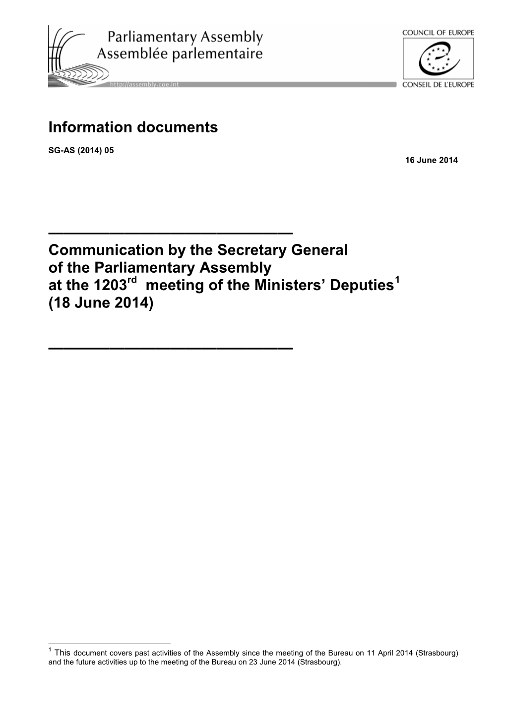 Information Documents ———————————————— Communication by the Secretary General of the Parliament