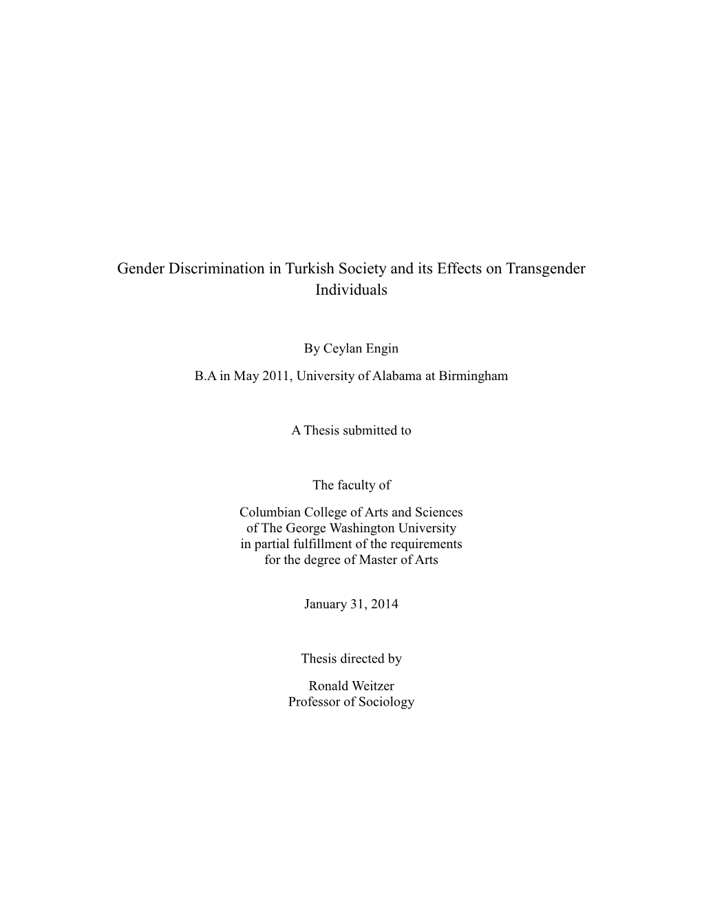 Gender Discrimination in Turkish Society and Its Effects on Transgender Individuals