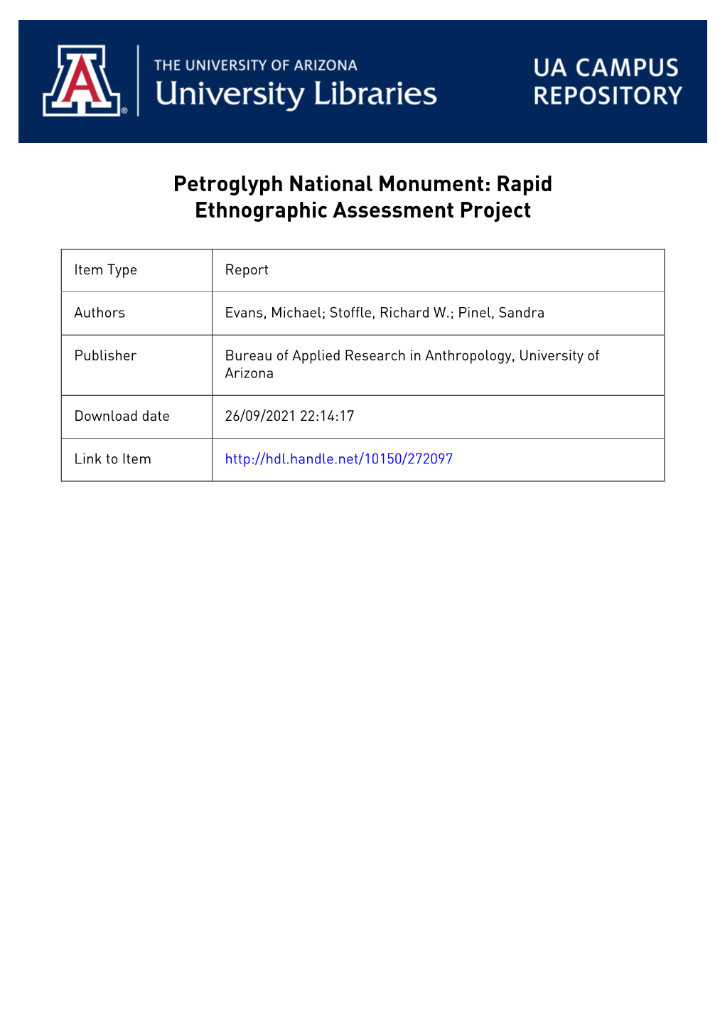 National Monument: Rapid Ethnographic Assessment Project