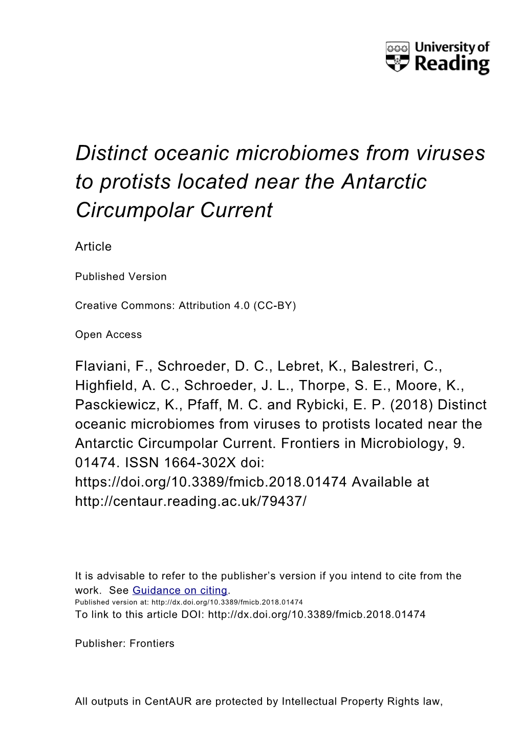 Distinct Oceanic Microbiomes from Viruses to Protists Located Near the Antarctic Circumpolar Current