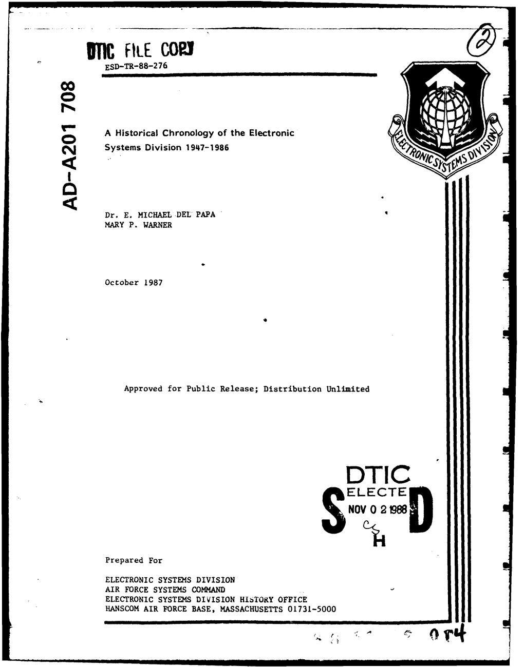 A Historical Chronology of the Electronic Systems Division 1947-1986 CA