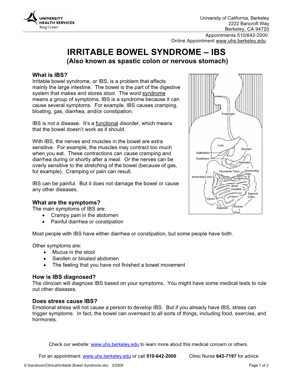 IRRITABLE BOWEL SYNDROME – IBS (Also Known As Spastic Colon Or Nervous Stomach)