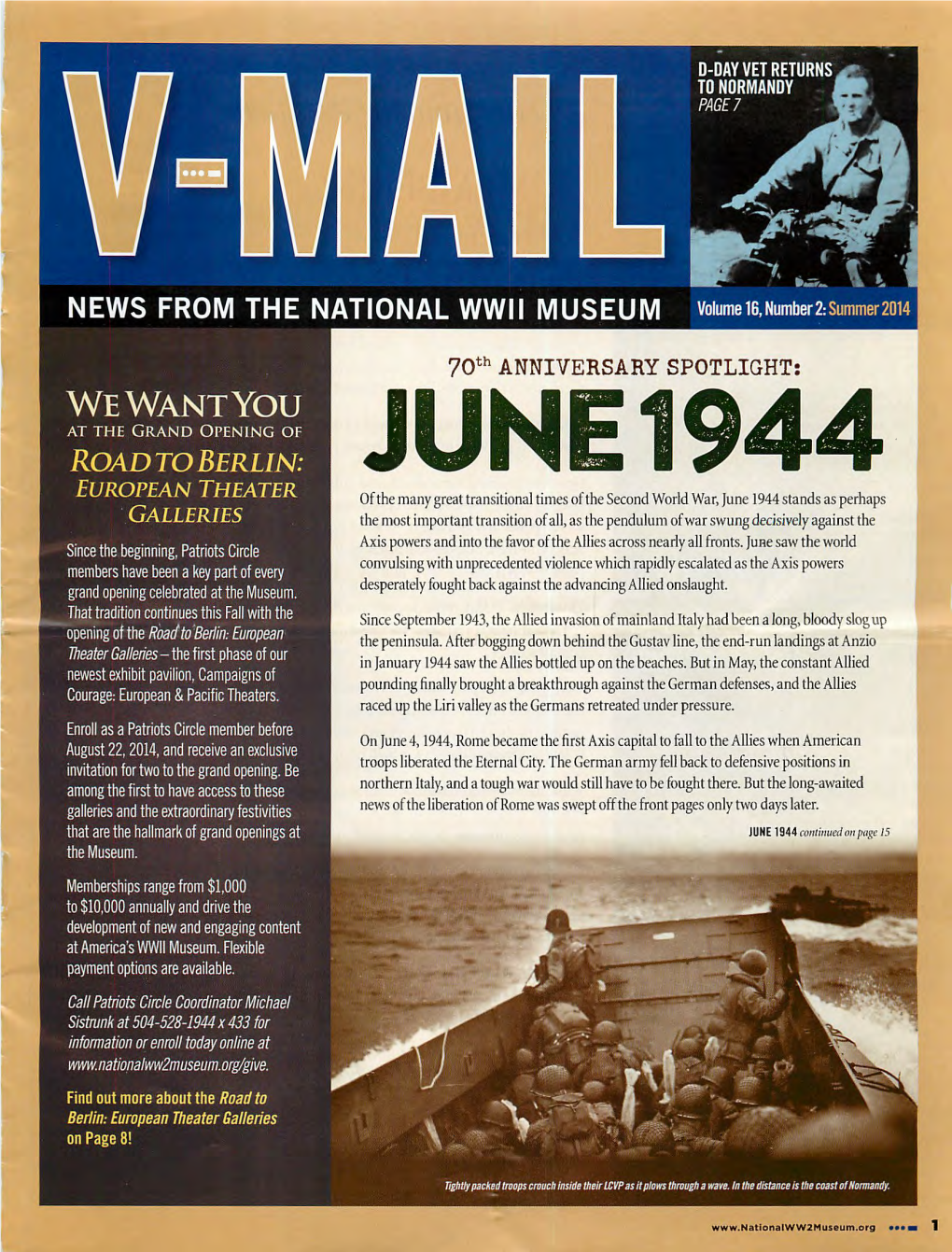 NEWS from the NATIONAL WWII MUSEUM Volume 16, Number £Summer 2014