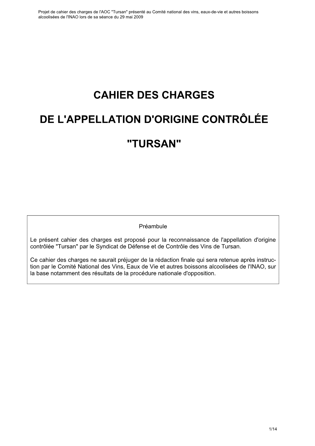 Cahier Des Charges De L'appellation D'origine Contrôlée 