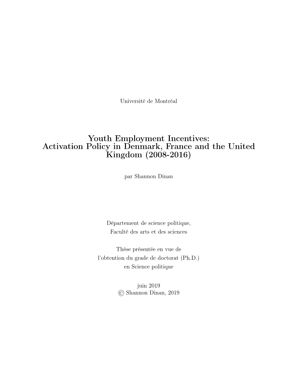 Youth Employment Incentives: Activation Policy in Denmark, France and the United Kingdom (2008-2016)