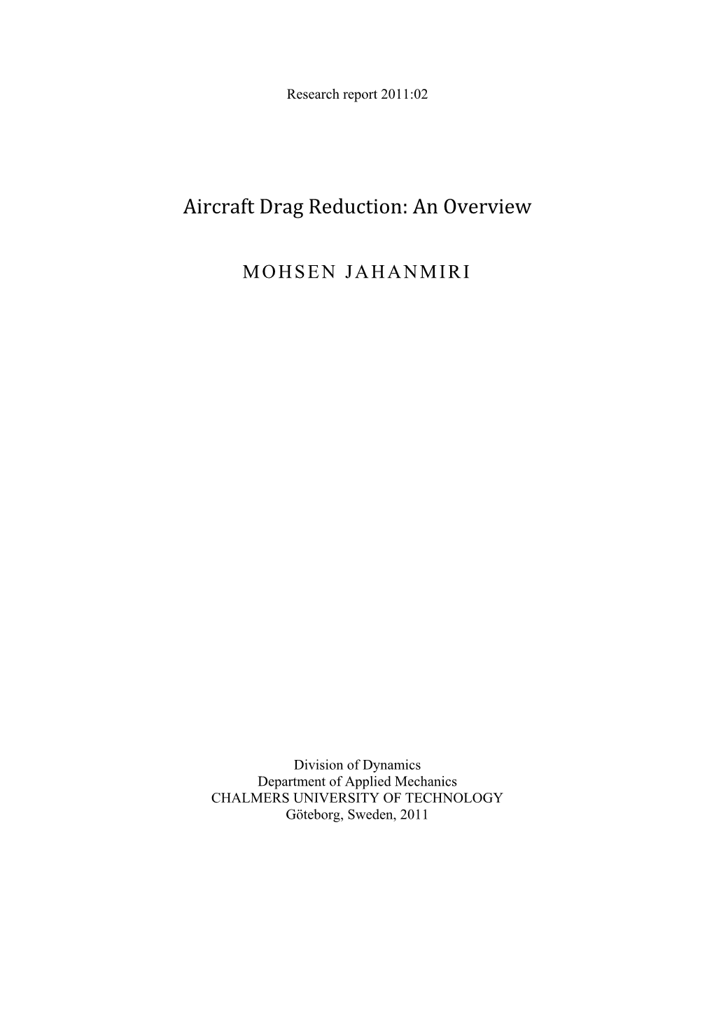 Aircraft Drag Reduction: an Overview