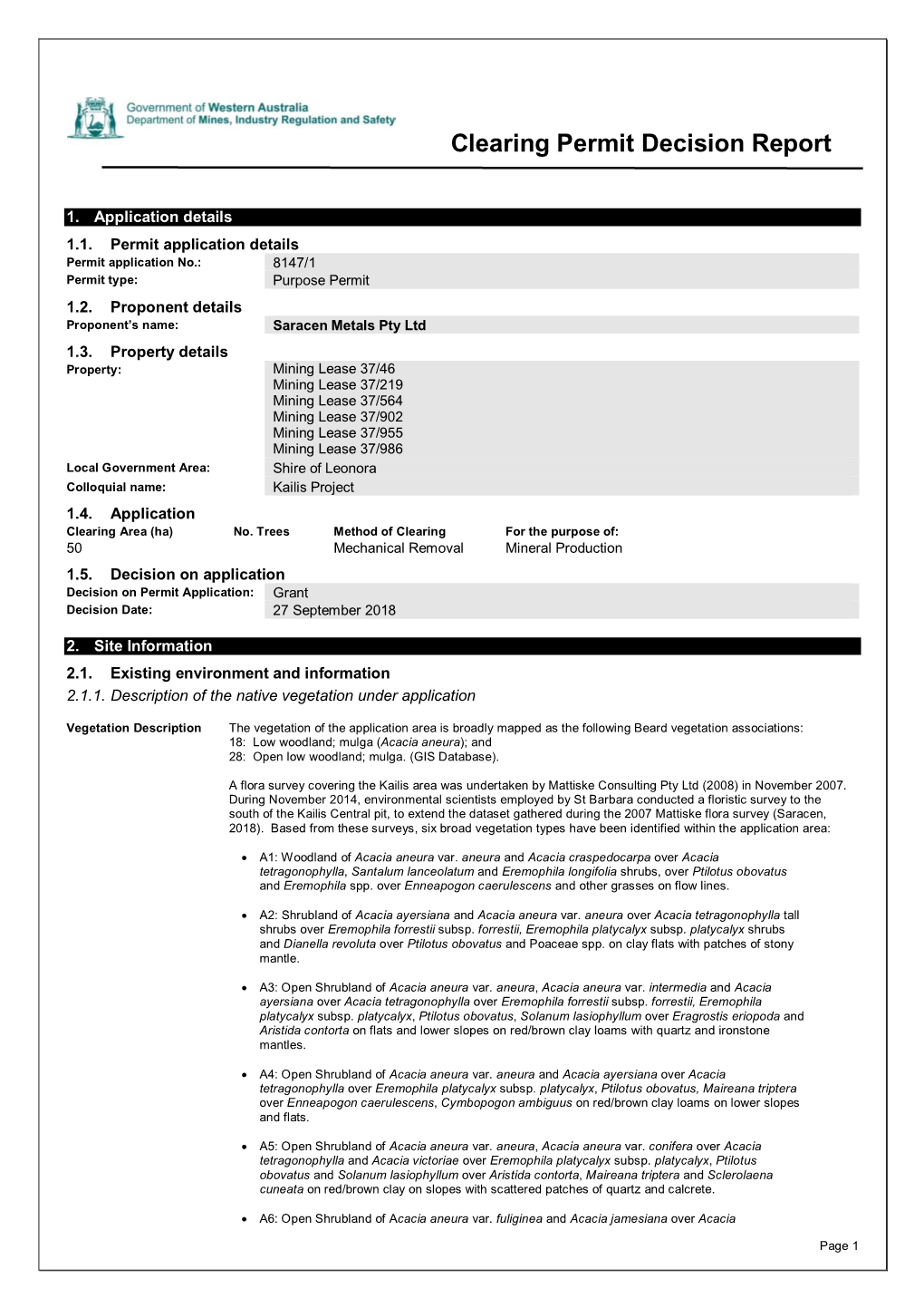 Clearing Permit Decision Report