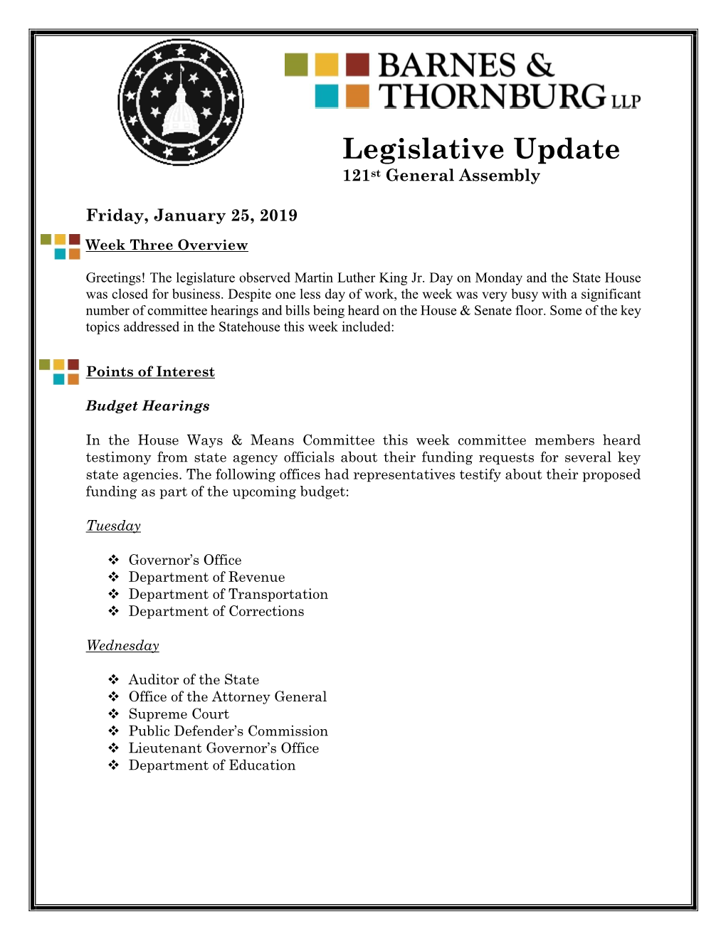 Legislative Update 121St General Assembly