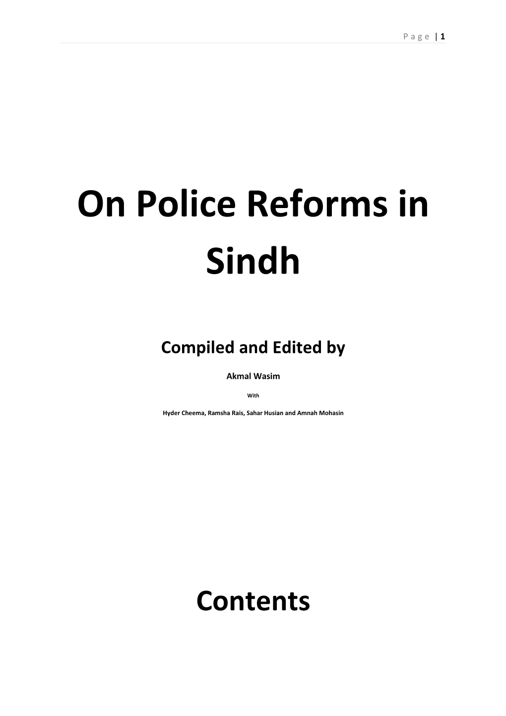 Research Report on Police Reforms in Sindh