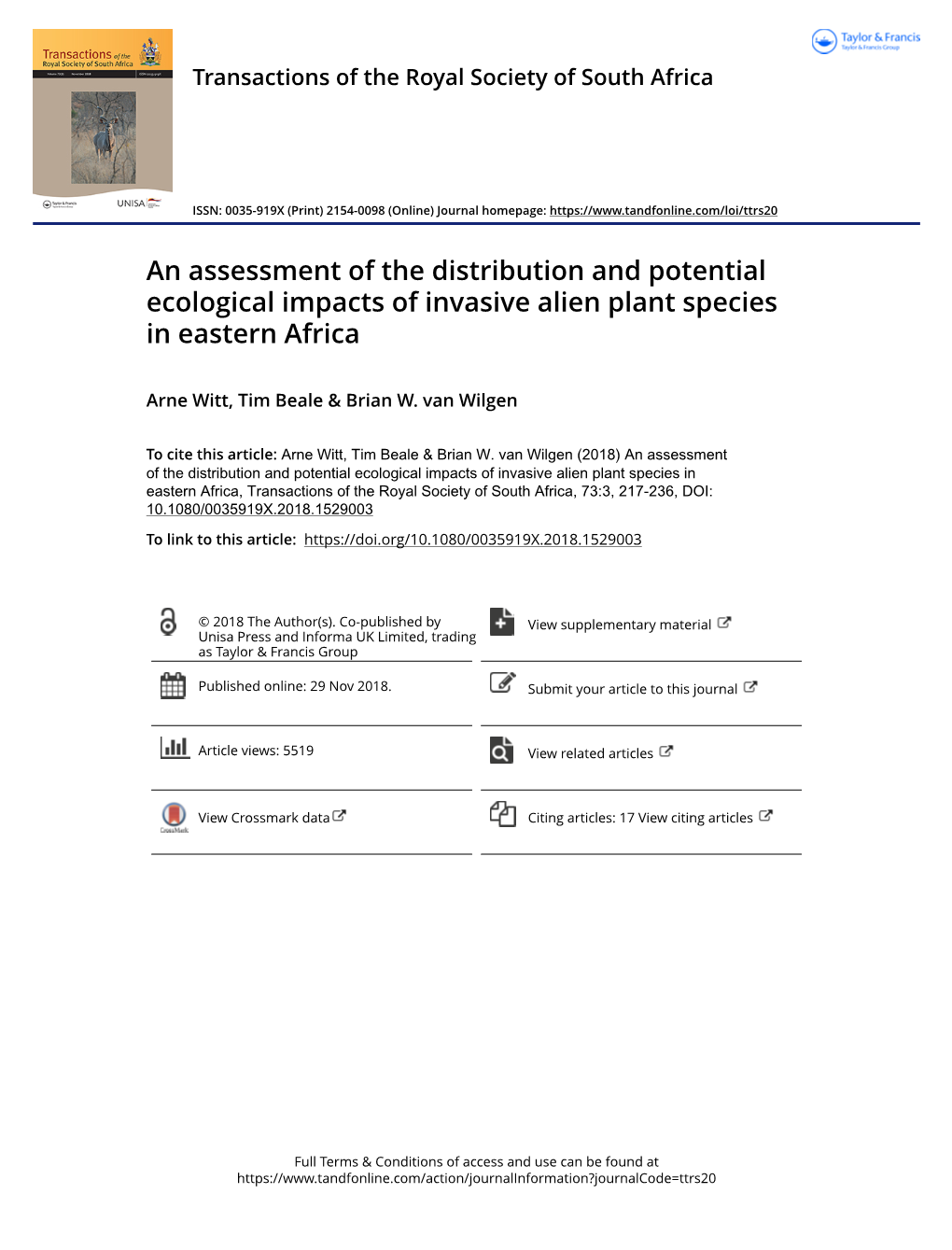 An Assessment of the Distribution and Potential Ecological Impacts of Invasive Alien Plant Species in Eastern Africa