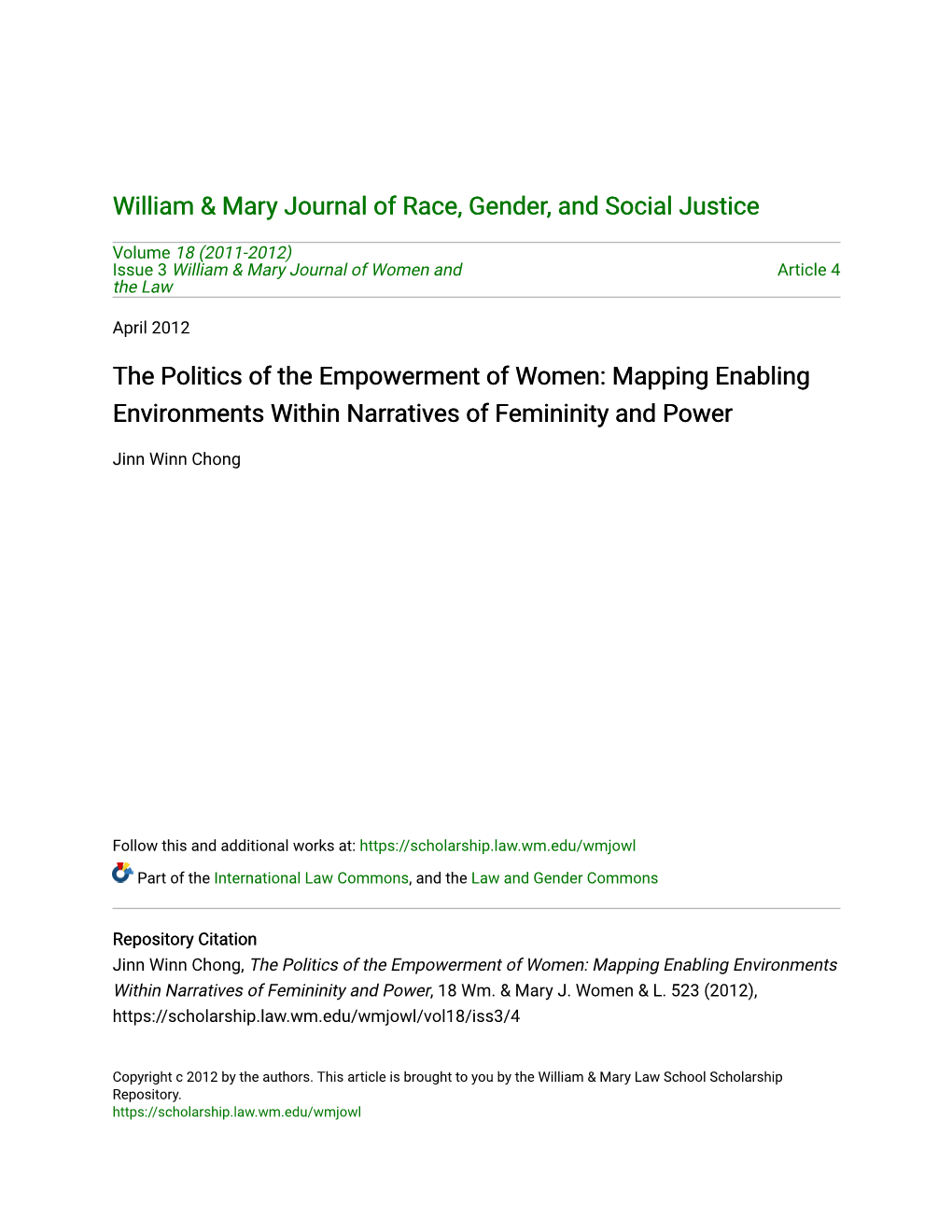 The Politics of the Empowerment of Women: Mapping Enabling Environments Within Narratives of Femininity and Power