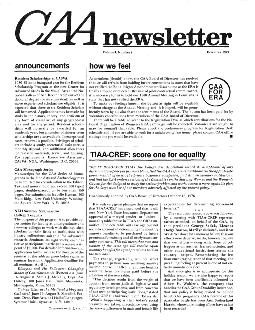 December 1979 CAA Newsletter