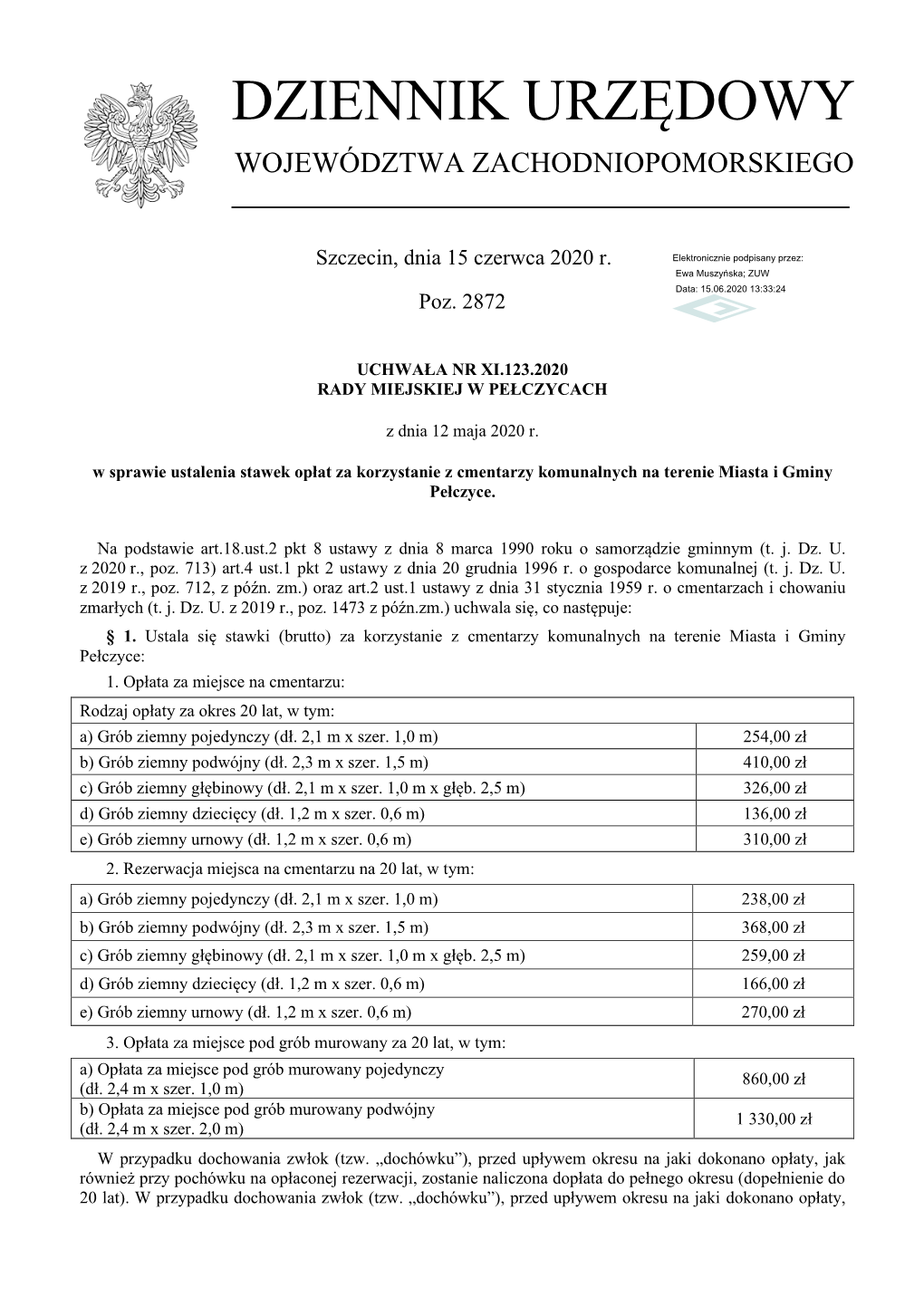 Uchwała Nr XI.123.2020 Z Dnia 12 Maja 2020 R