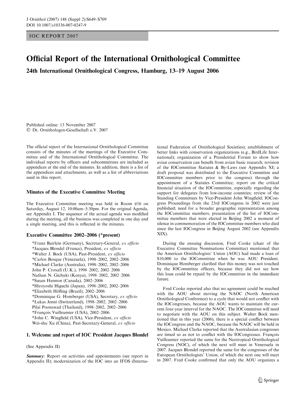 Report of the 24Th Iocongress in Hamburg, 2006