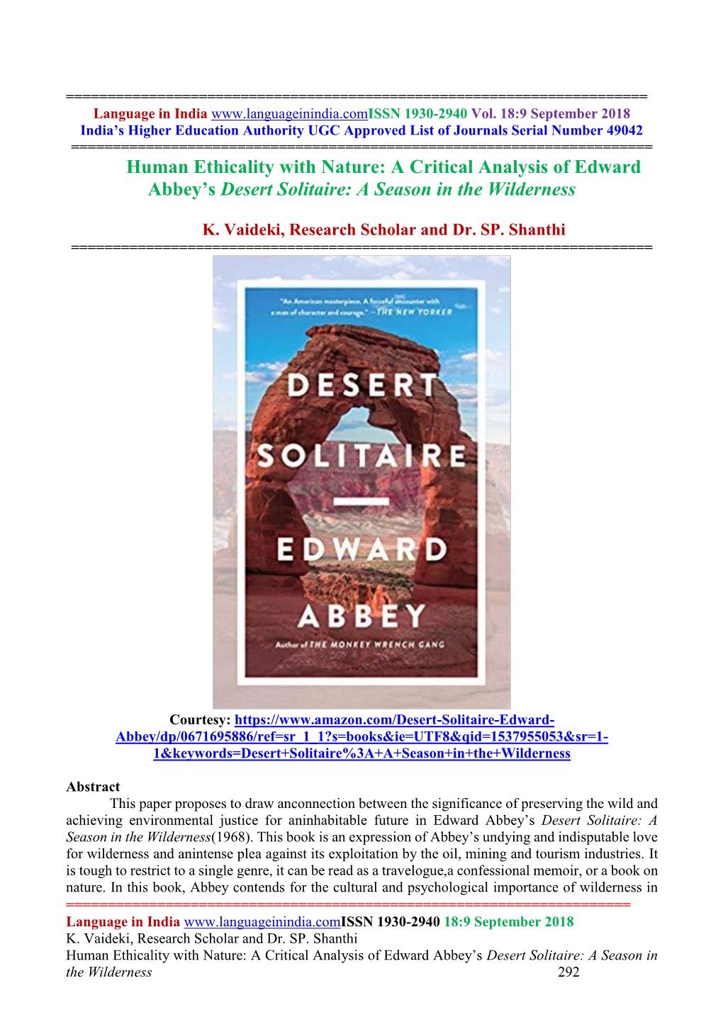 A Critical Analysis of Edward Abbey's Desert Solitaire