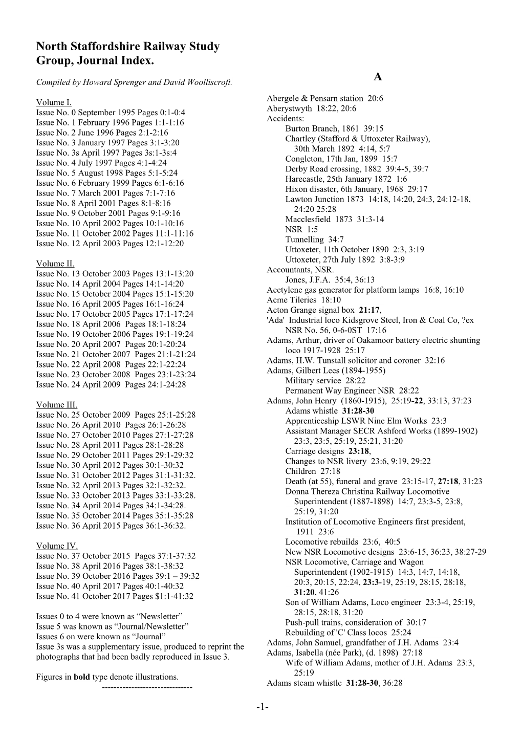 Index of Journals up to Issue 41