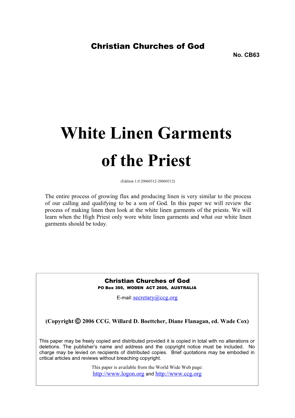 White Linen Garments of the Priest (No. CB63)