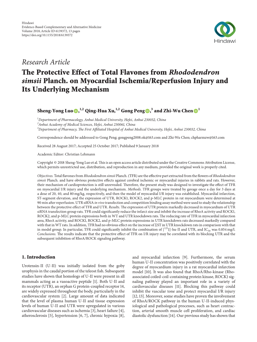 The Protective Effect of Total Flavones from Rhododendron Simsii Planch