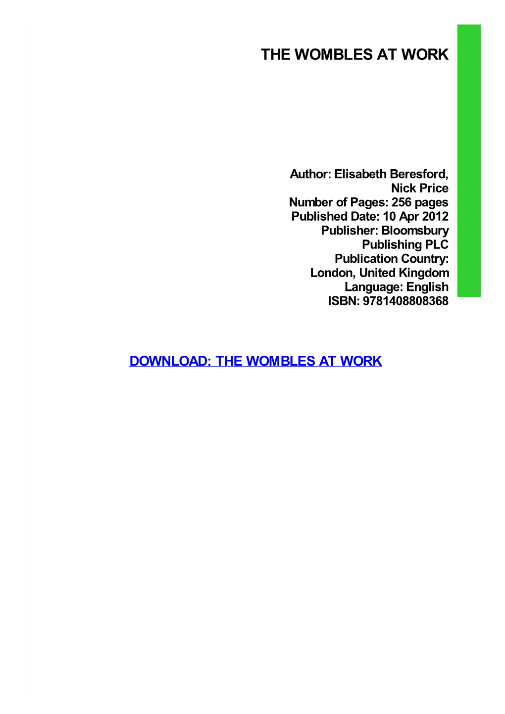 Read Book the Wombles at Work Ebook Free Download