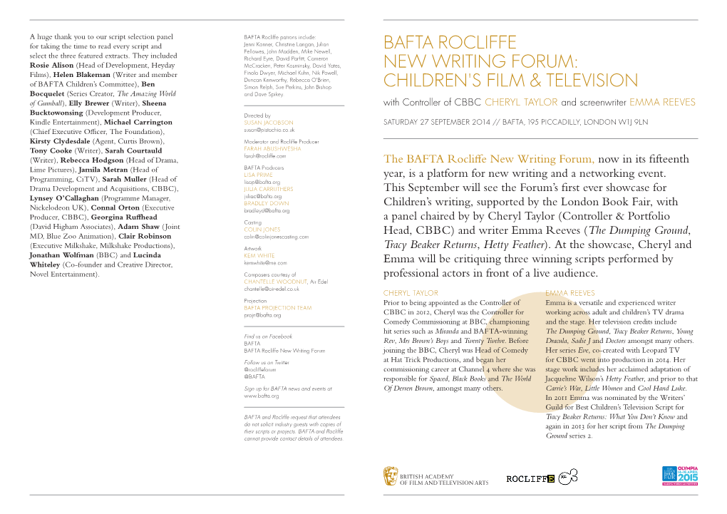 Bafta Rocliffe New Writing Forum: Children's Film