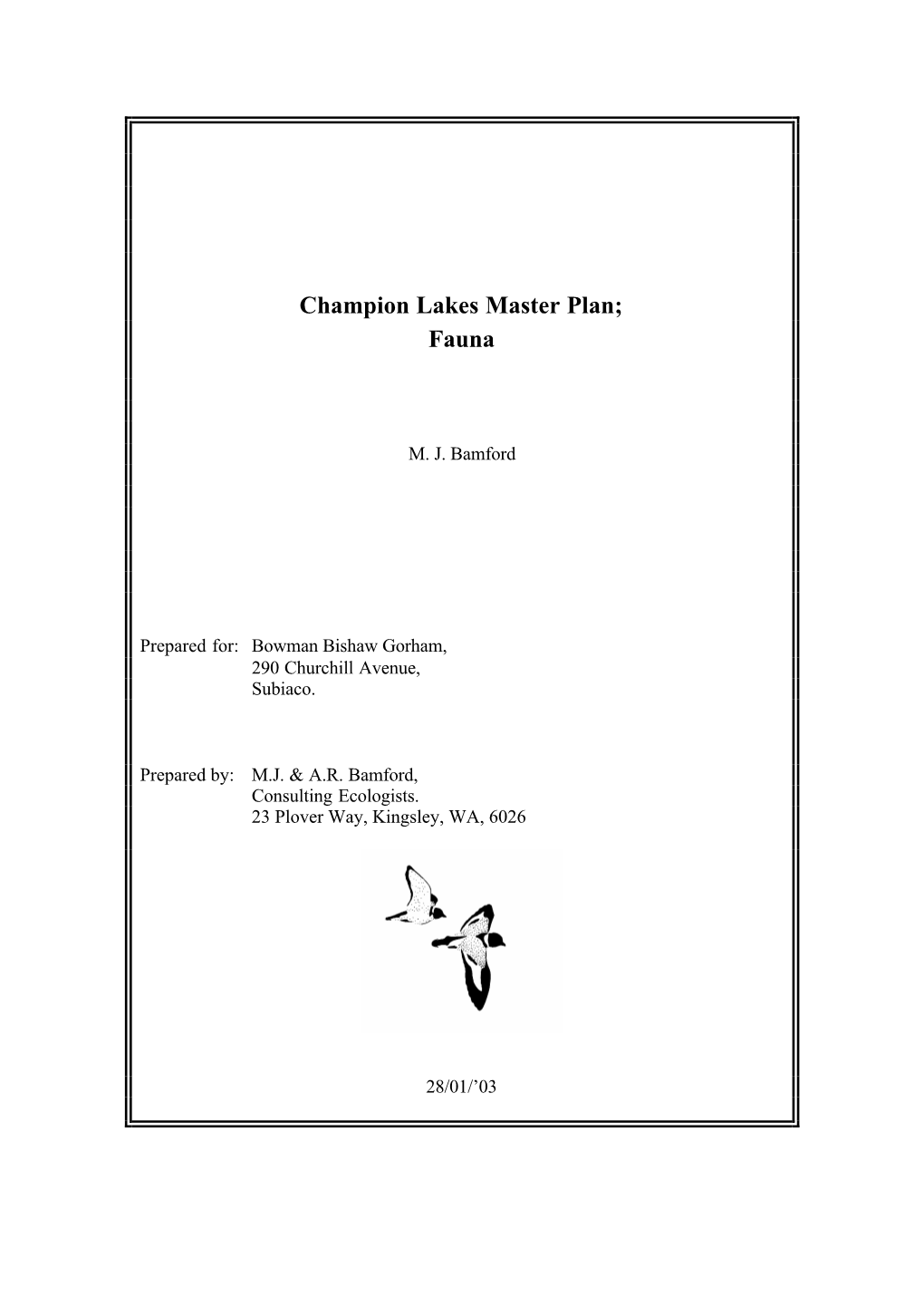 Champion Lakes Master Plan; Fauna