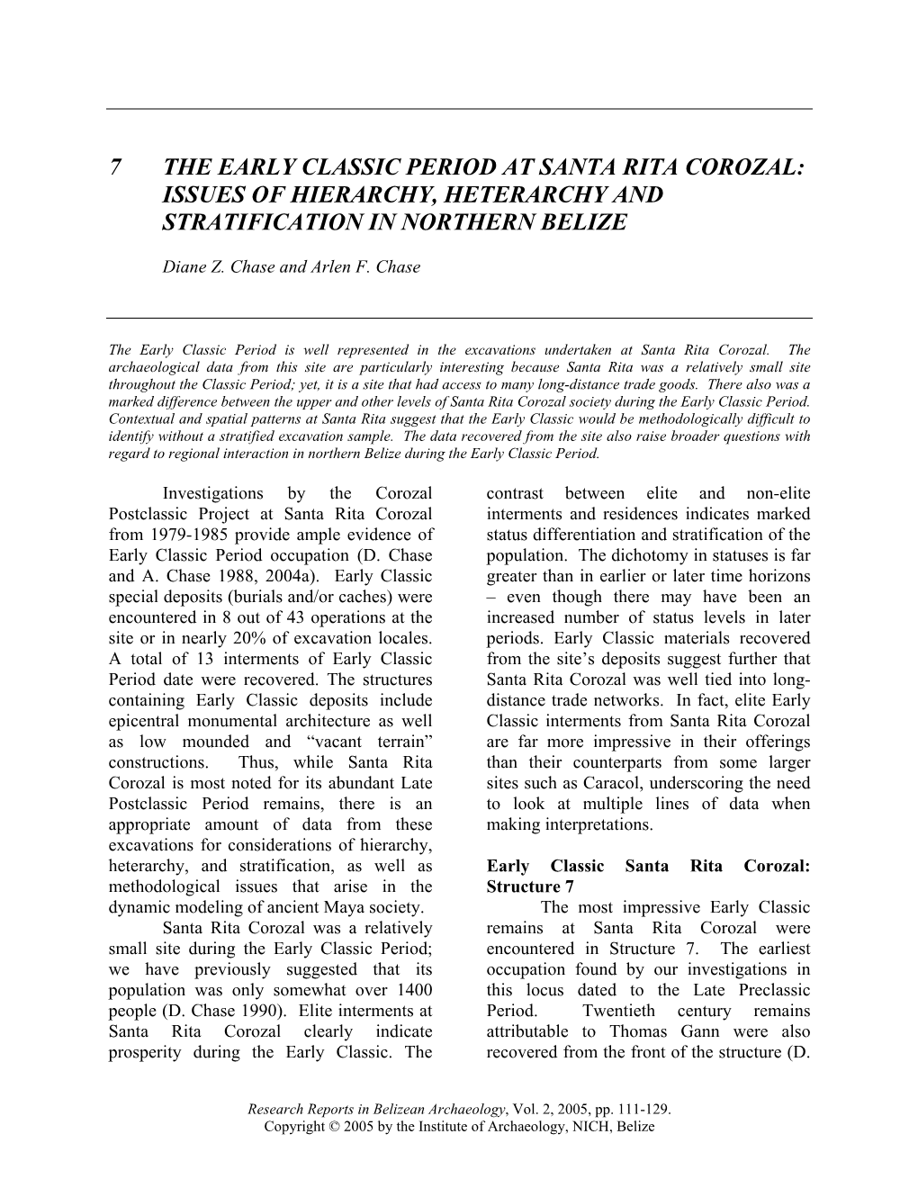 7 the Early Classic Period at Santa Rita Corozal: Issues of Hierarchy, Heterarchy and Stratification in Northern Belize