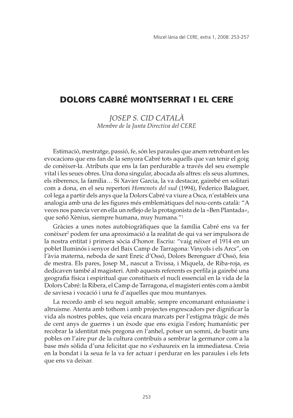 Dolors Cabré Montserrat I El Cere