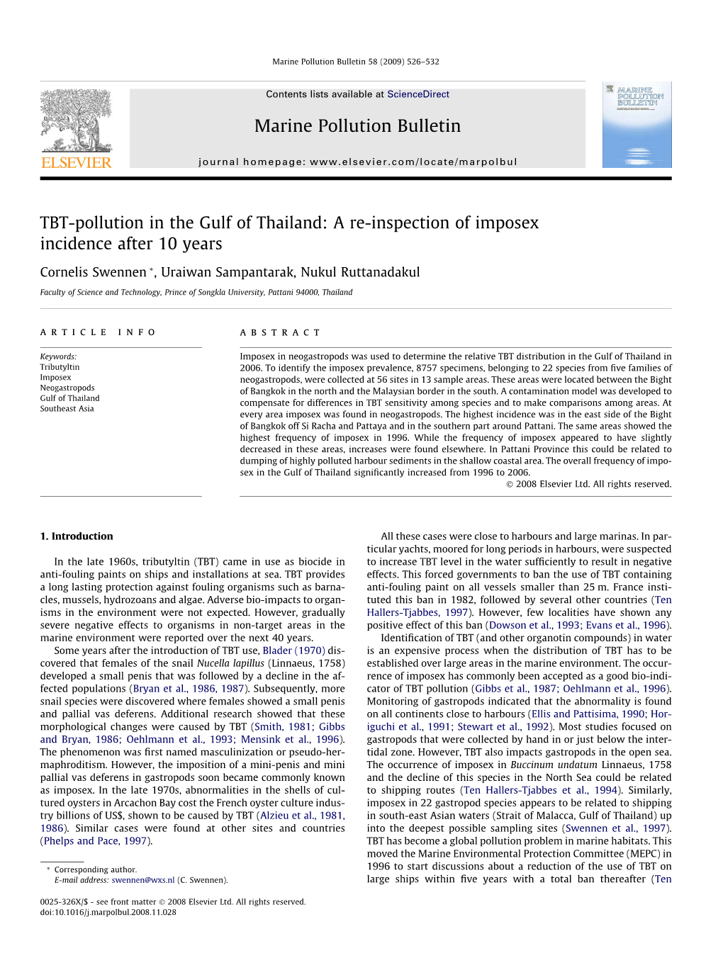 TBT-Pollution in the Gulf of Thailand: a Re-Inspection of Imposex Incidence After 10 Years