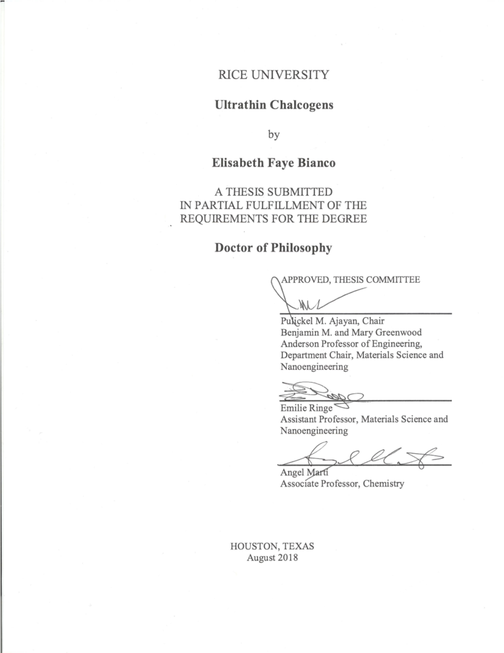 Ultrathin Chalcogens by Elisabeth Faye Bianco