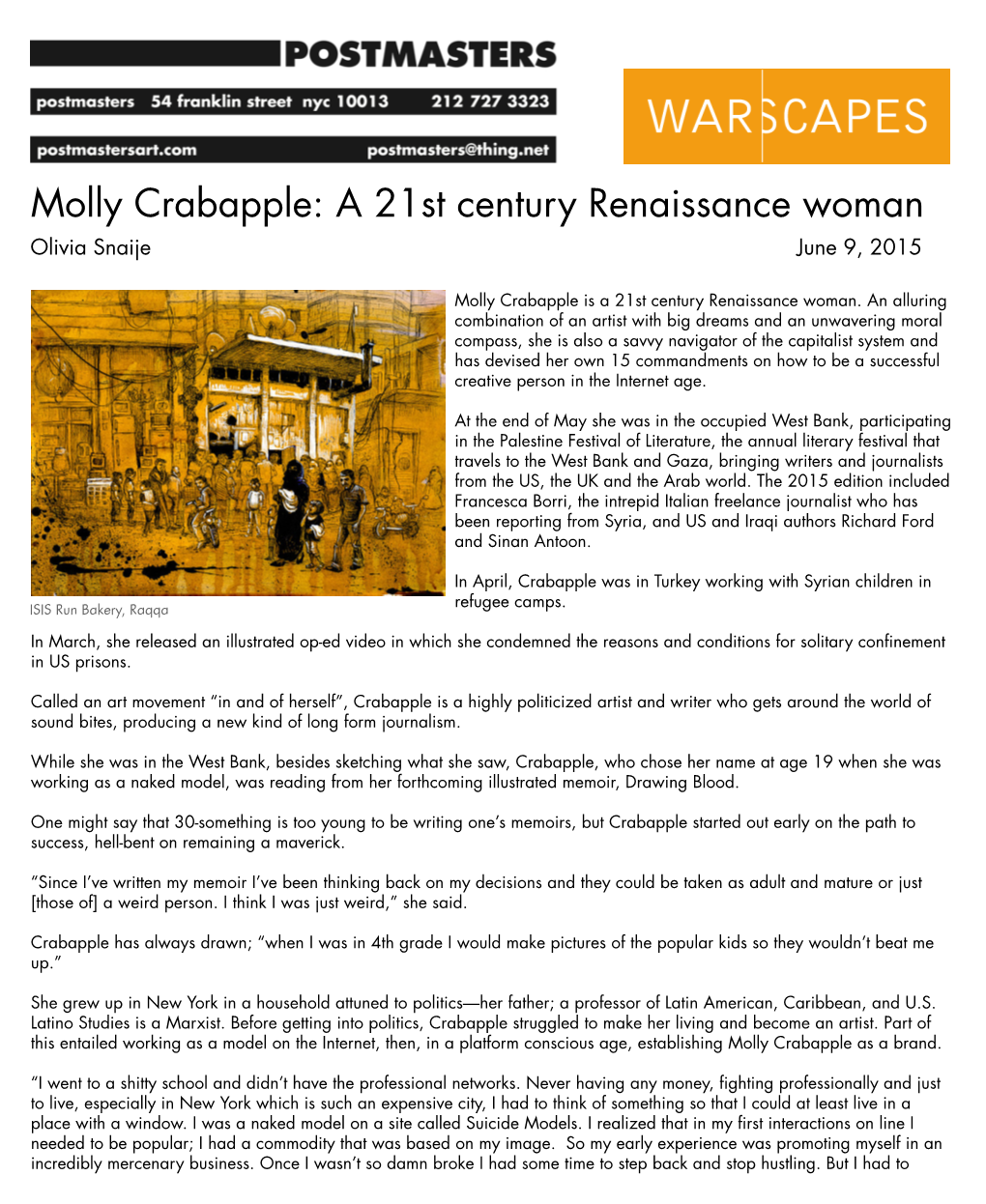 Crabapple: a 21St Century Renaissance Woman Olivia Snaije June 9, 2015