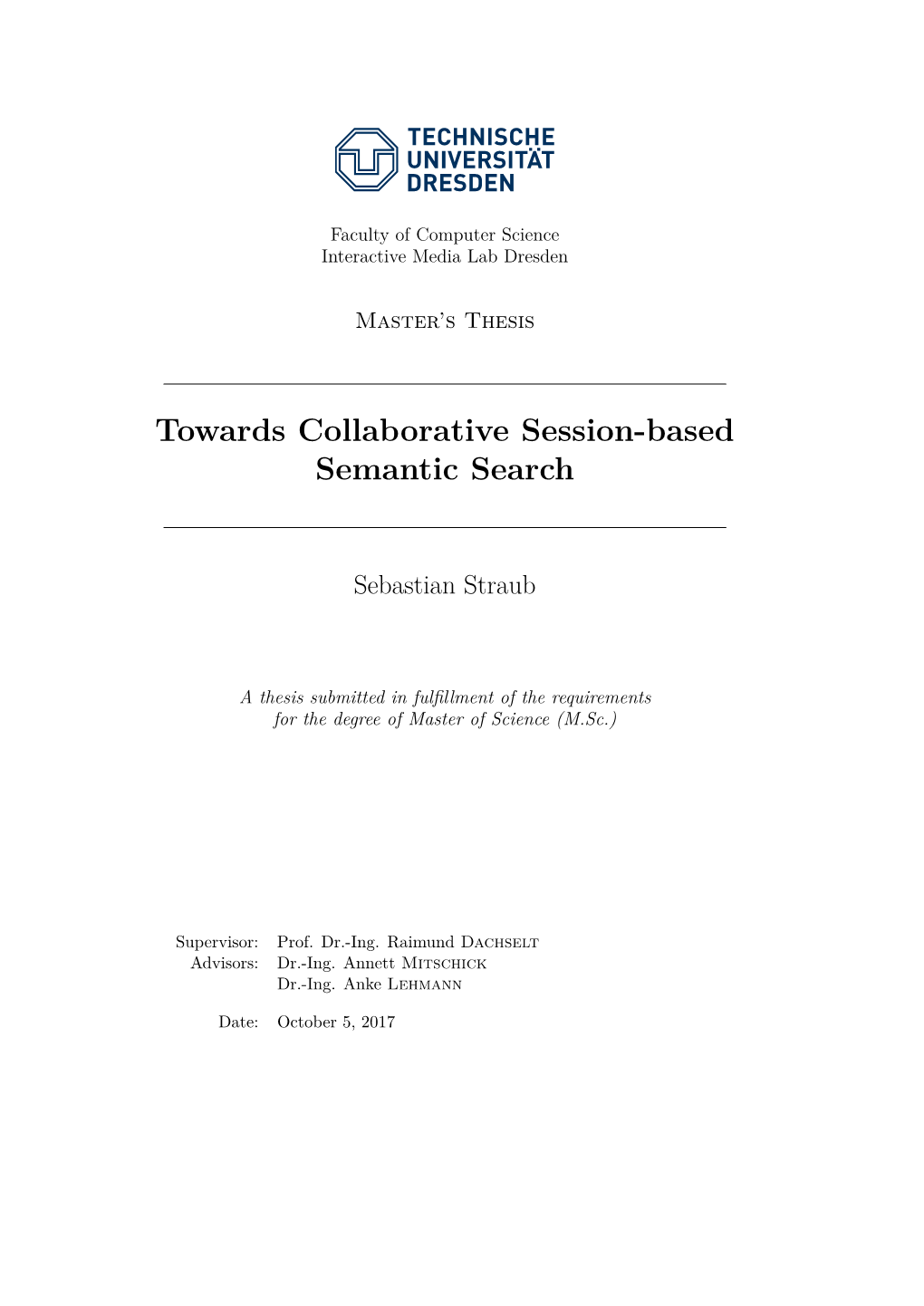 Towards Collaborative Session-Based Semantic Search