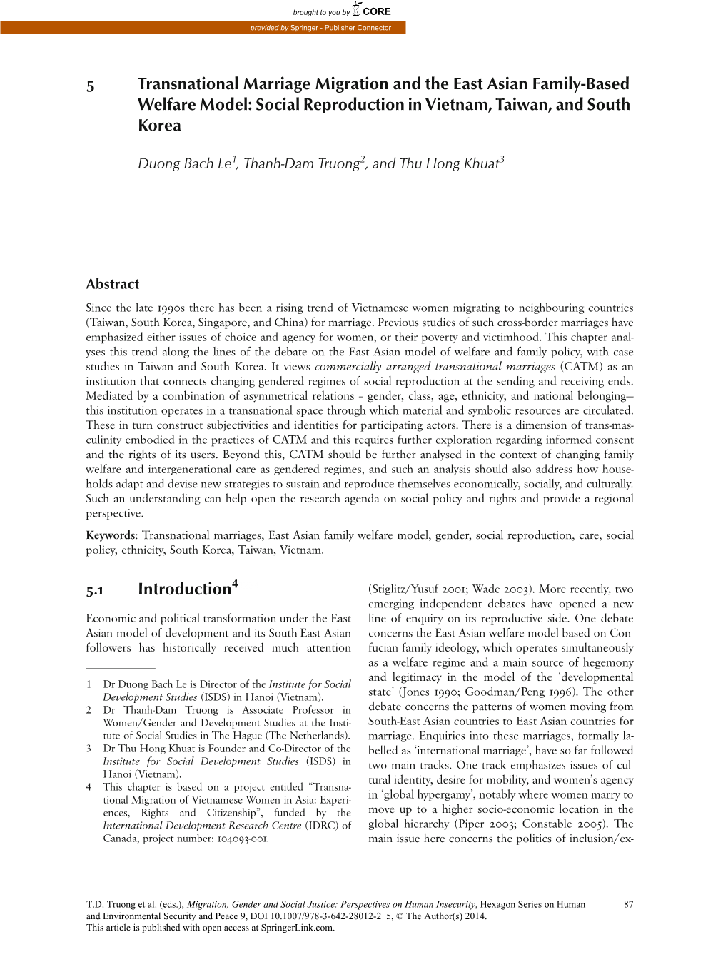 5 Transnational Marriage Migration and the East Asian Family-Based Welfare Model: Social Reproduction in Vietnam, Taiwan, and South Korea