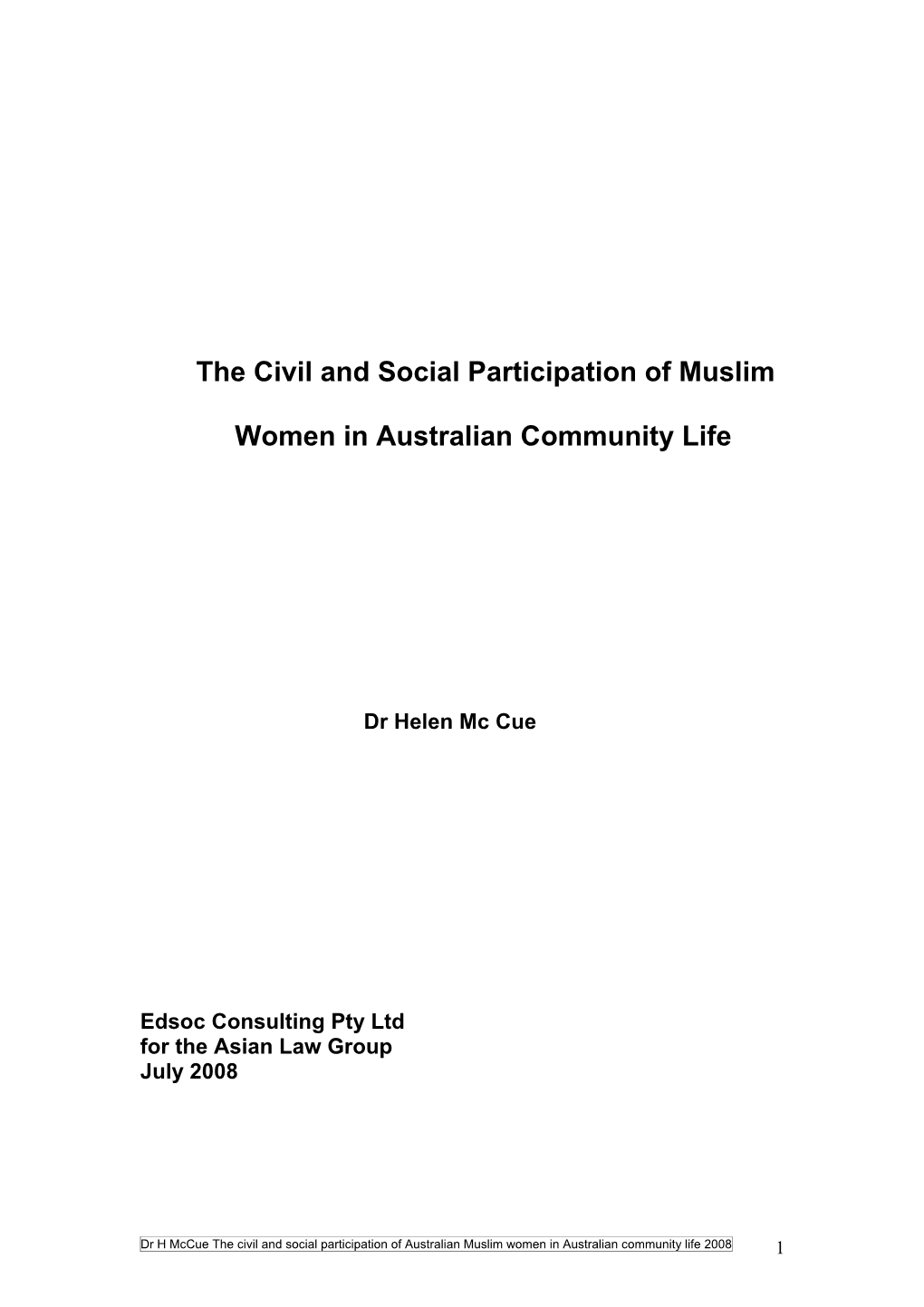 The Civil and Social Participation of Muslim Women in Australian Community Life