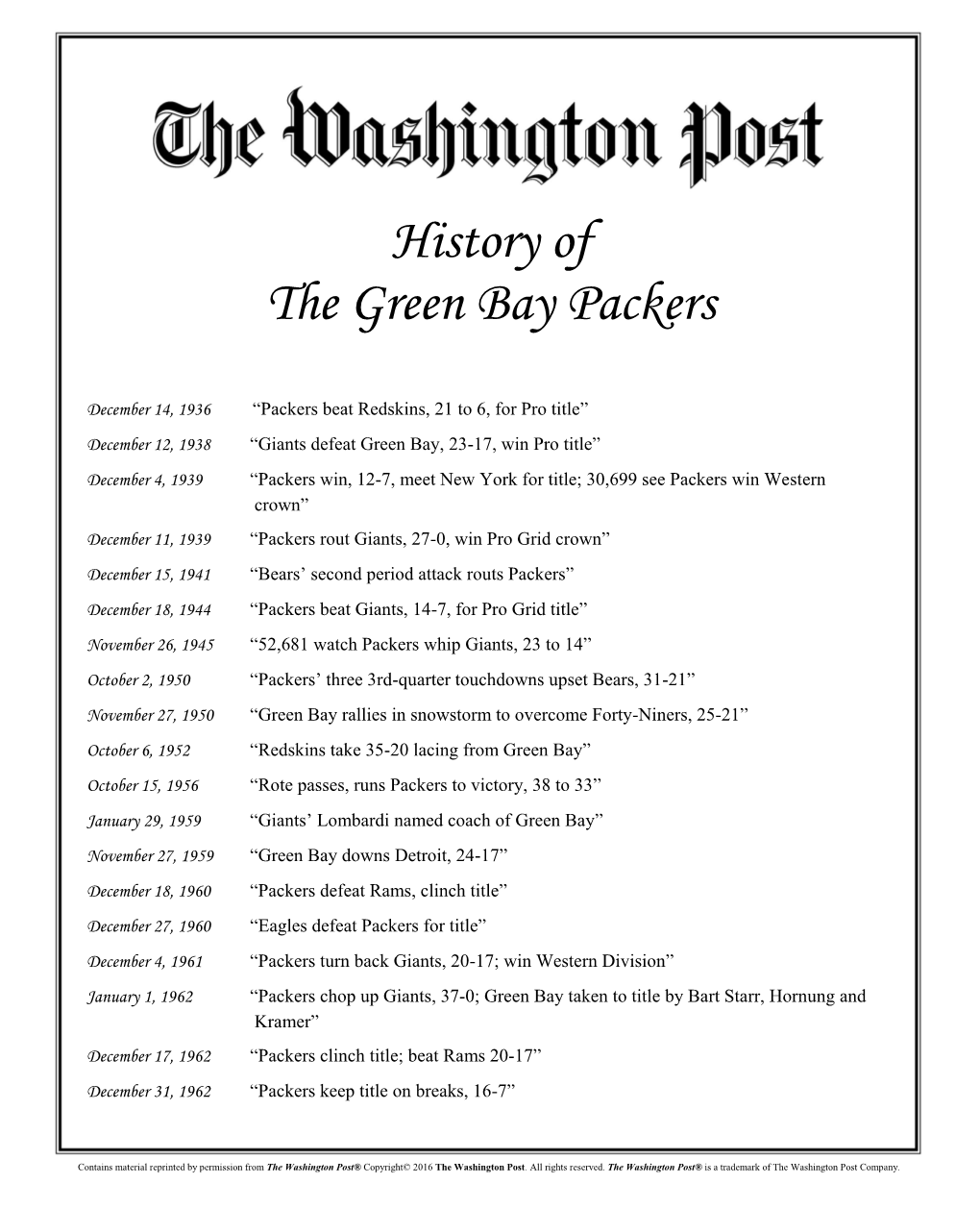 History of the Green Bay Packers December 14, 1936