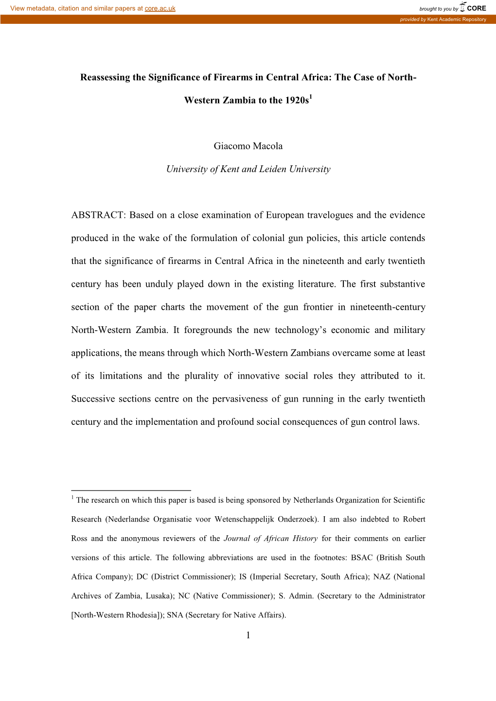 Reassessing the Significance of Firearms in Central Africa: the Case of North