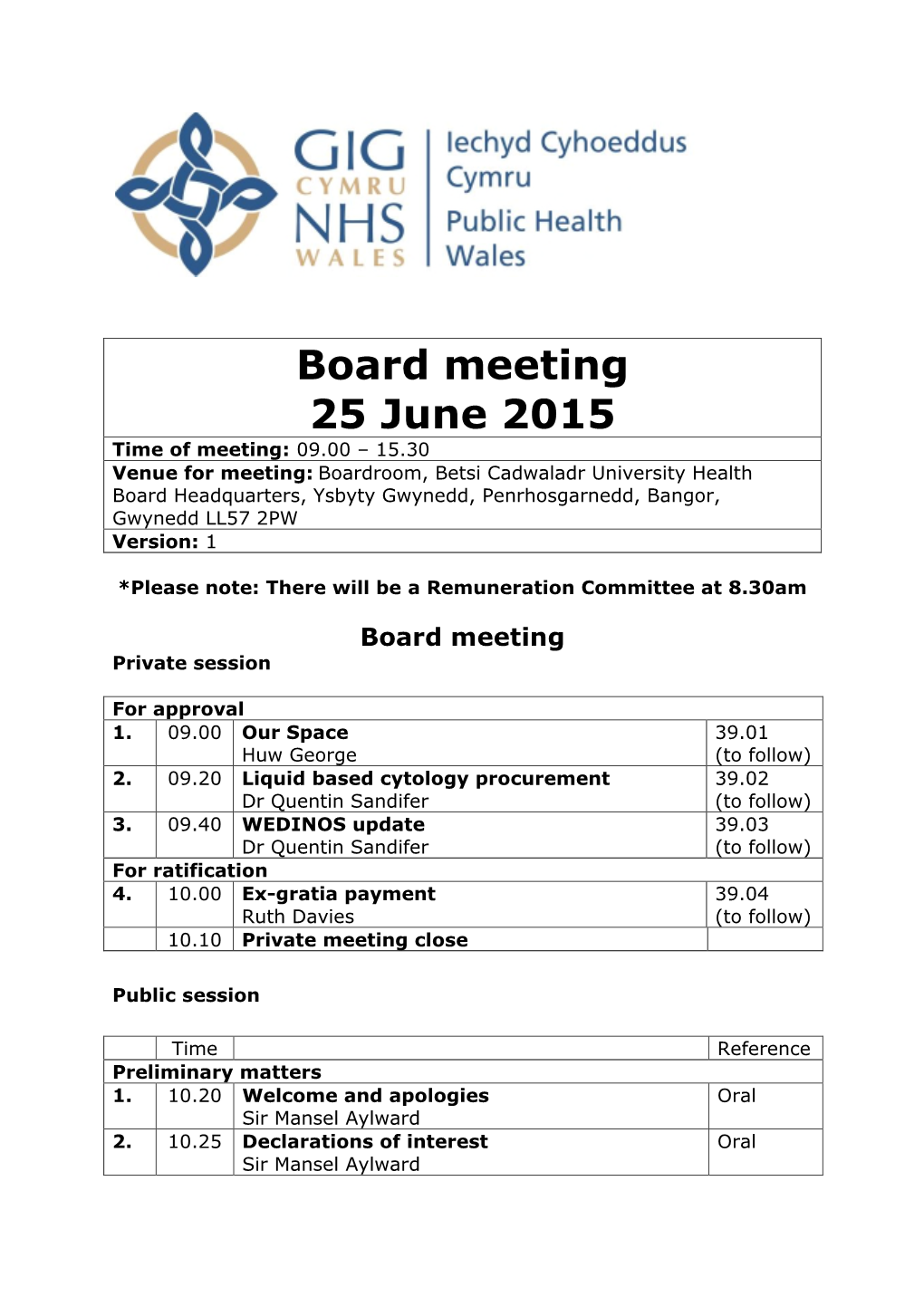 Board Meeting 25 June 2015