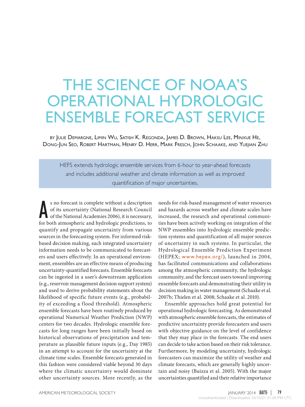 The Science of Noaa's Operational Hydrologic Ensemble Forecast Service