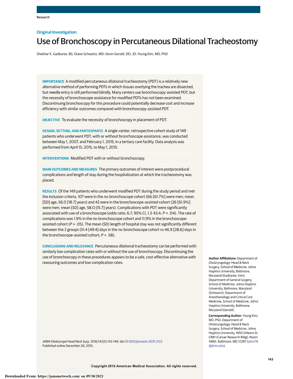 Use of Bronchoscopy in Percutaneous Dilational Tracheostomy